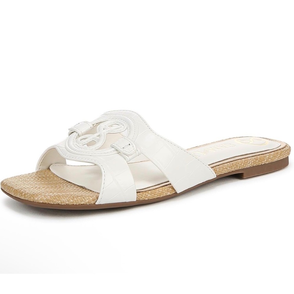 Sam and Libby Lana White Croc Embossed Logo Slide Sandals Womens Size 6 Flat